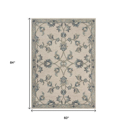 5' Light Blue Round Wool Hand Tufted Area Rug
