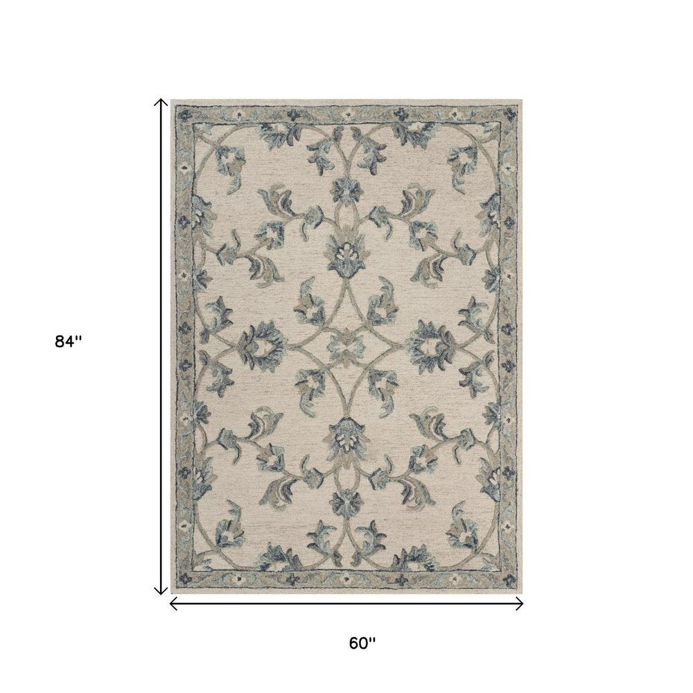 5' Light Blue Round Wool Hand Tufted Area Rug