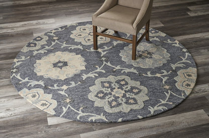7' Blue And Gray Round Wool Hand Tufted Area Rug
