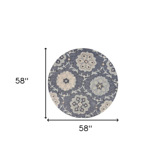 7' X 9' Blue And Gray Wool Hand Tufted Area Rug