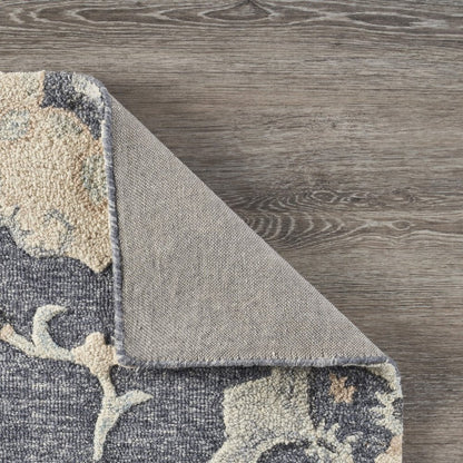 7' Blue And Gray Round Wool Hand Tufted Area Rug