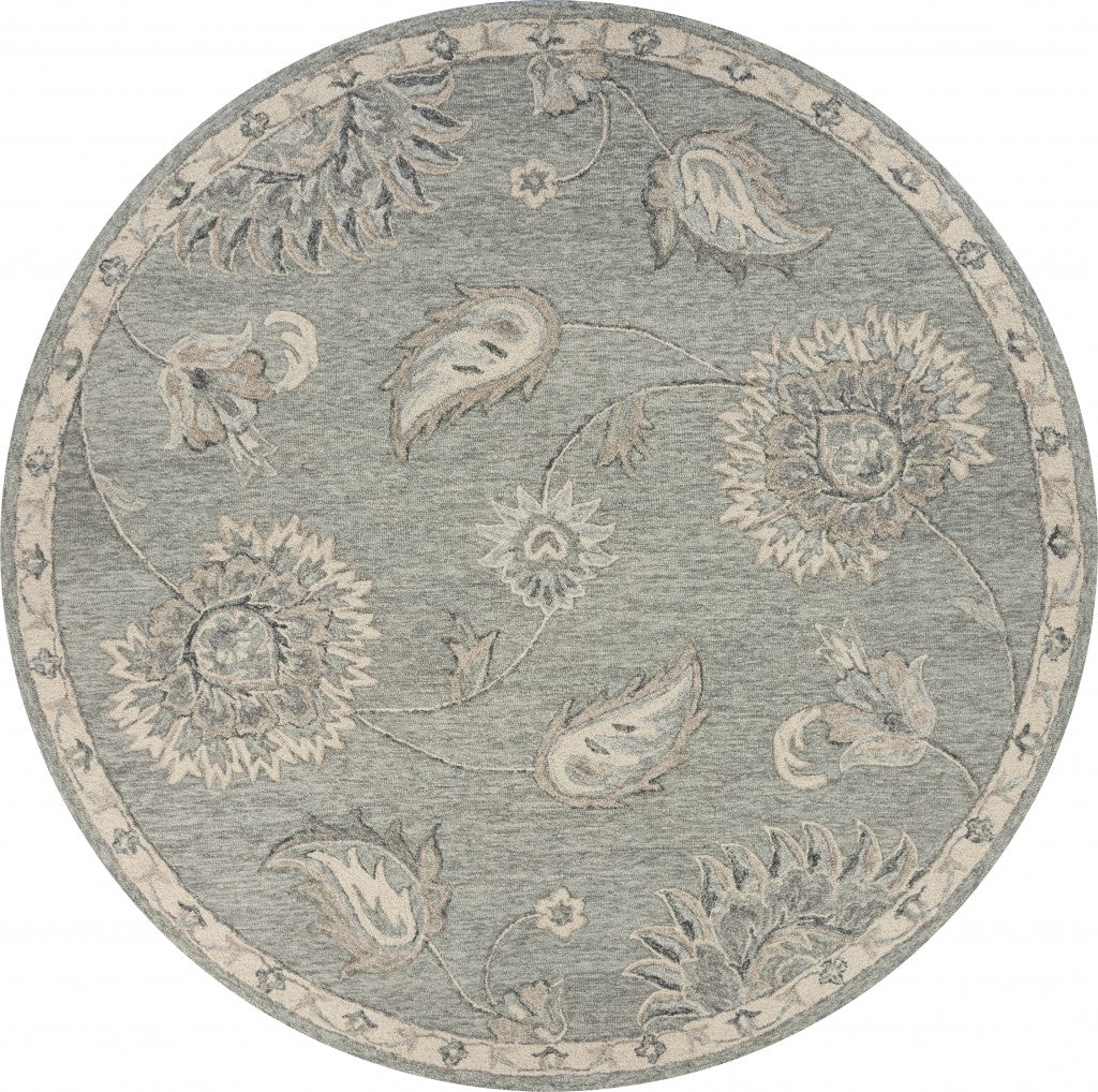 5' Gray Round Wool Hand Tufted Area Rug