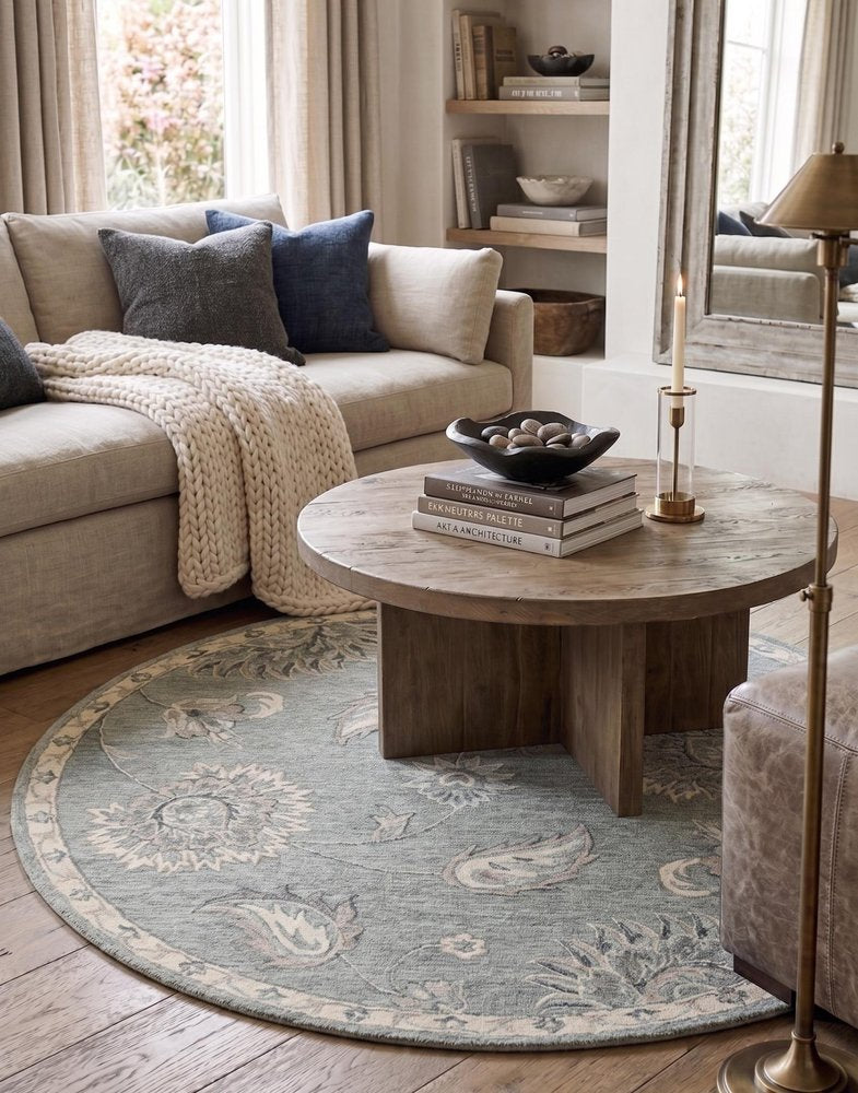 5' Gray Round Wool Hand Tufted Area Rug