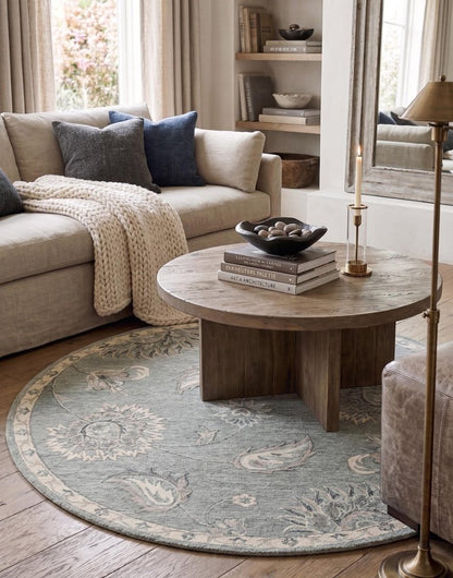 5' Gray Round Wool Hand Tufted Area Rug
