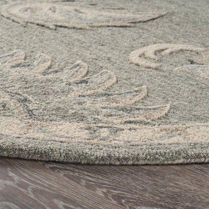 5' Gray Round Wool Hand Tufted Area Rug