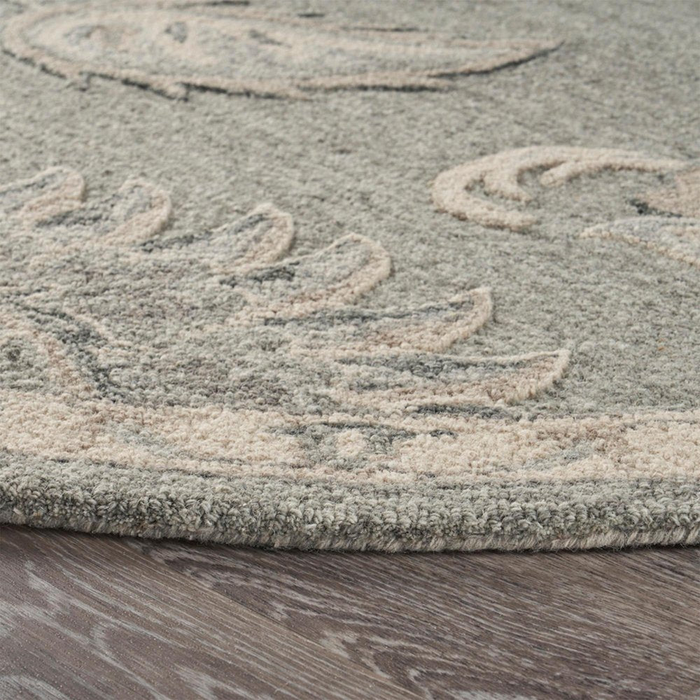 5' Gray Round Wool Hand Tufted Area Rug