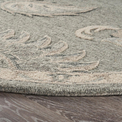5' Gray Round Wool Hand Tufted Area Rug