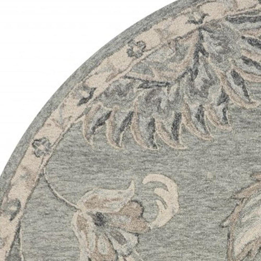 5' Gray Round Wool Hand Tufted Area Rug