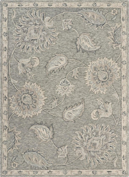 5' Gray Round Wool Hand Tufted Area Rug