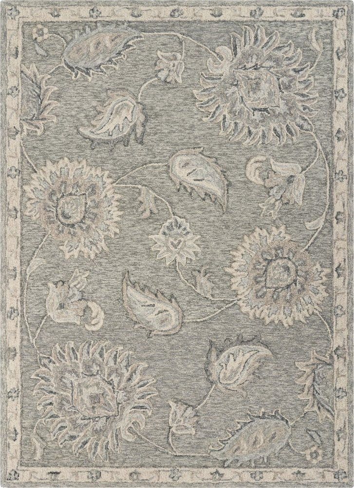 5' Gray Round Wool Hand Tufted Area Rug