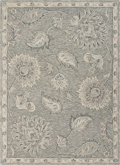 5' Gray Round Wool Hand Tufted Area Rug