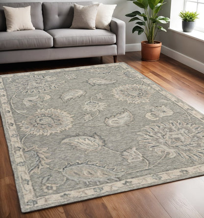 5' X 7' Gray Wool Hand Tufted Area Rug