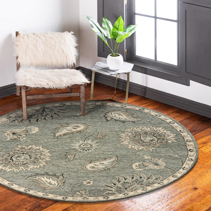5' Gray Round Wool Hand Tufted Area Rug
