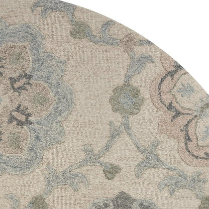 5' Blue And Ivory Round Wool Hand Tufted Area Rug