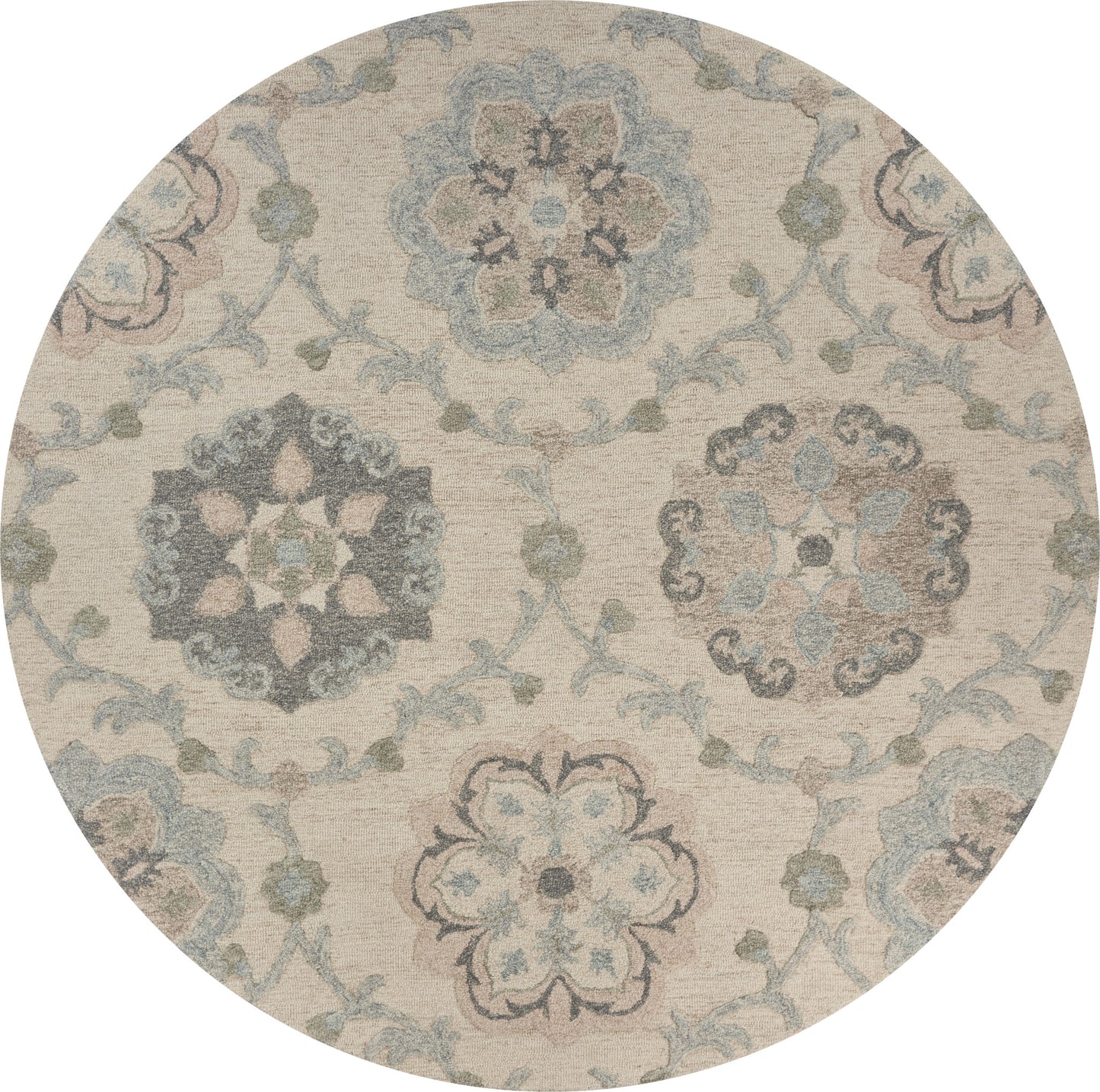 5' Blue And Ivory Round Wool Hand Tufted Area Rug