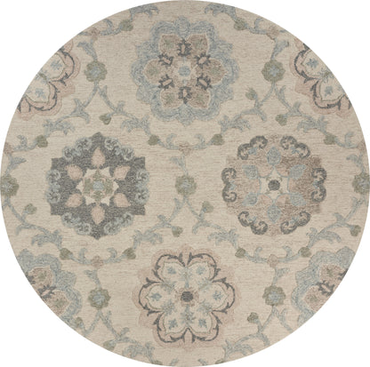 5' Blue And Ivory Round Wool Hand Tufted Area Rug