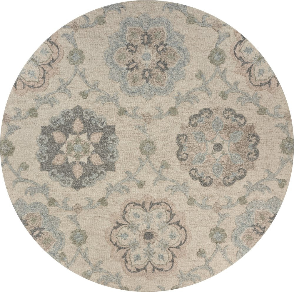 5' Blue And Ivory Round Wool Hand Tufted Area Rug