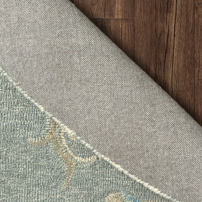 5' Blue And Ivory Round Wool Hand Tufted Area Rug