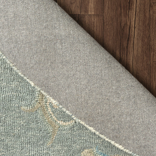 5' Blue And Ivory Round Wool Hand Tufted Area Rug