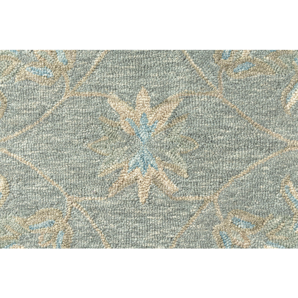 5' Blue And Ivory Round Wool Hand Tufted Area Rug