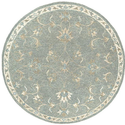 5' Blue And Ivory Round Wool Hand Tufted Area Rug