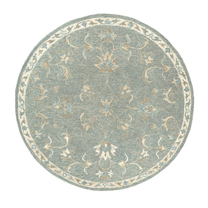 5' Blue And Ivory Round Wool Hand Tufted Area Rug