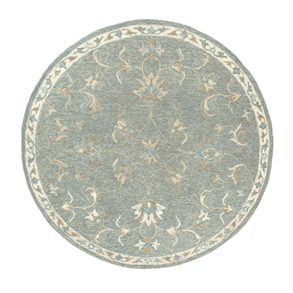 5' Blue And Ivory Round Wool Hand Tufted Area Rug