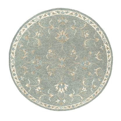 5' Blue And Ivory Round Wool Hand Tufted Area Rug