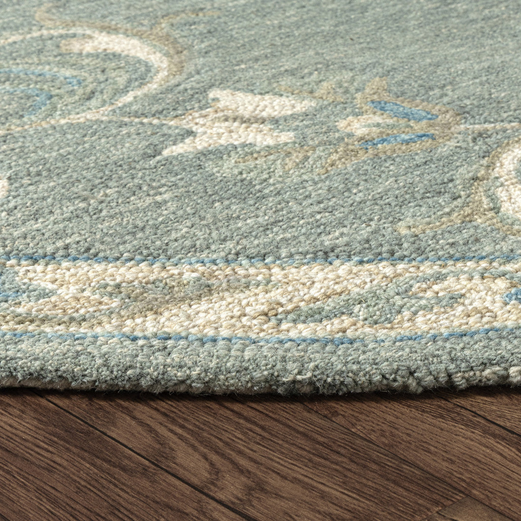 5' Blue And Ivory Round Wool Hand Tufted Area Rug