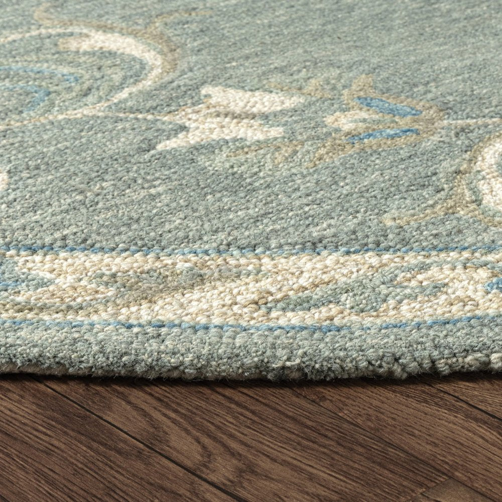 5' Blue And Ivory Round Wool Hand Tufted Area Rug