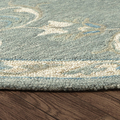 5' Blue And Ivory Round Wool Hand Tufted Area Rug