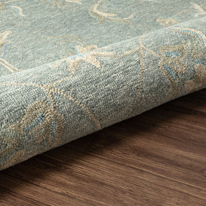 5' Blue And Ivory Round Wool Hand Tufted Area Rug