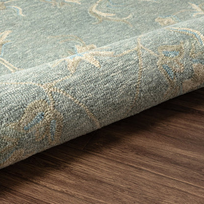 5' Blue And Ivory Round Wool Hand Tufted Area Rug