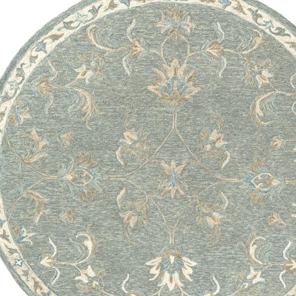 5' Blue And Ivory Round Wool Hand Tufted Area Rug