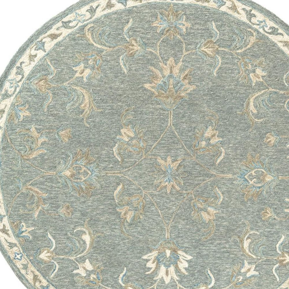5' Blue And Ivory Round Wool Hand Tufted Area Rug