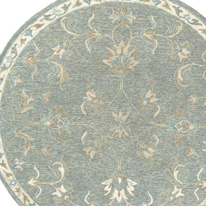 5' Blue And Ivory Round Wool Hand Tufted Area Rug