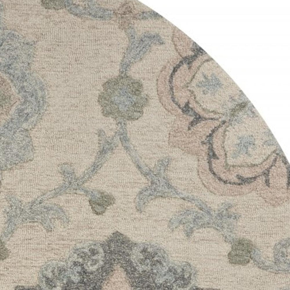 5' Blue And Ivory Round Wool Hand Tufted Area Rug