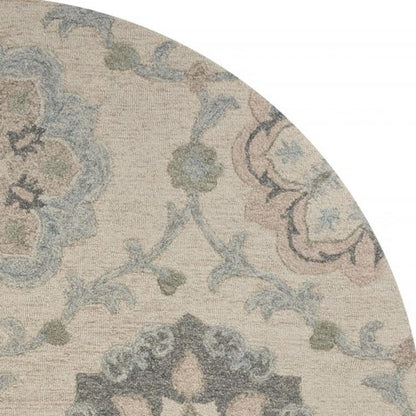 5' Blue And Ivory Round Wool Hand Tufted Area Rug