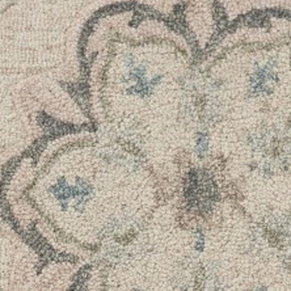 5' Blue And Ivory Round Wool Hand Tufted Area Rug