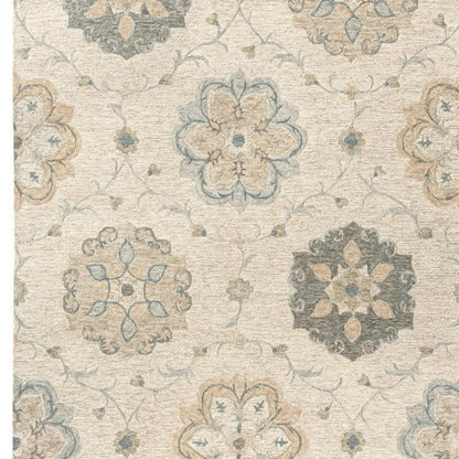 7' Ivory And Blue Wool Hand Tufted Round Rug
