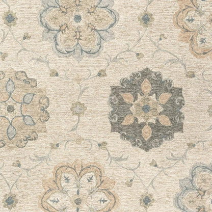 7' Ivory And Blue Wool Hand Tufted Round Rug