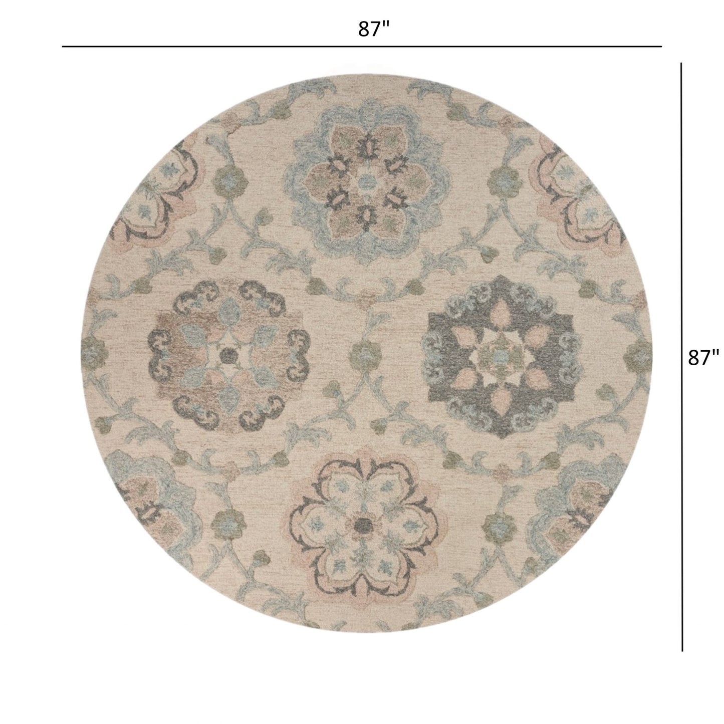 5' Blue And Ivory Round Wool Hand Tufted Area Rug