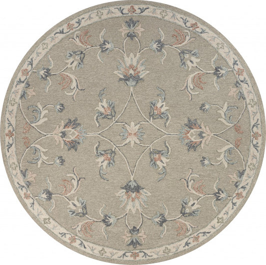 5' Gray Round Wool Hand Tufted Area Rug