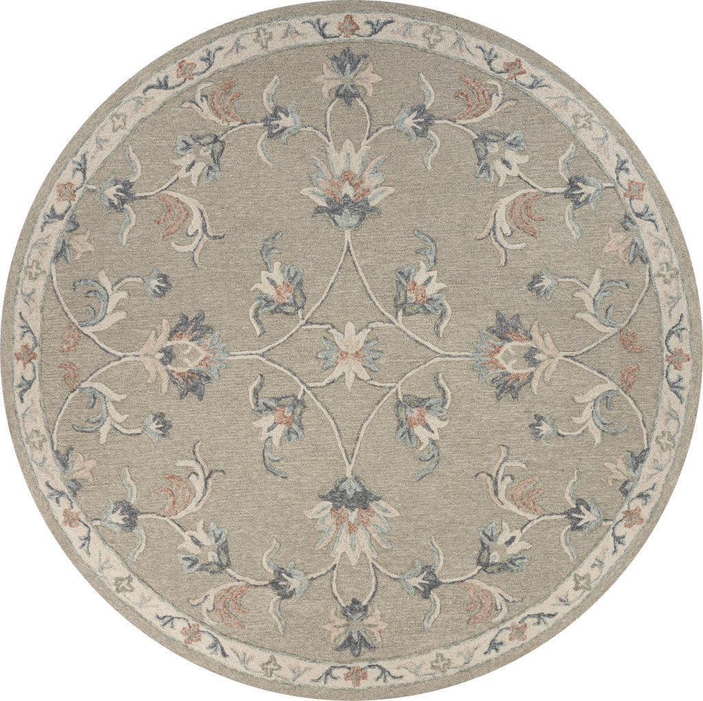 7' Gray Round Wool Hand Tufted Area Rug