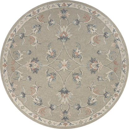 7' Gray Round Wool Hand Tufted Area Rug
