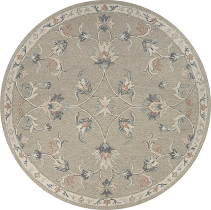 7' Gray Round Wool Hand Tufted Area Rug