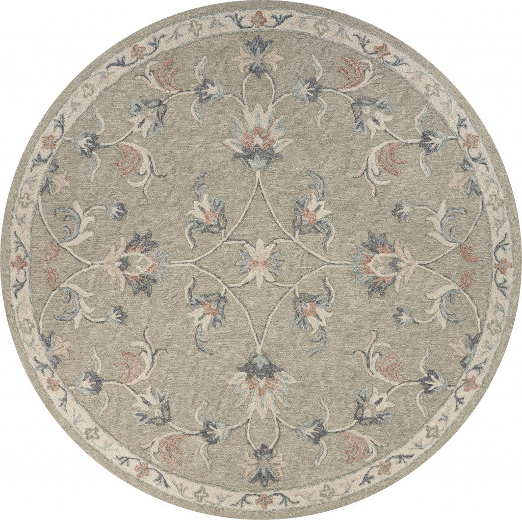 7' Gray Round Wool Hand Tufted Area Rug