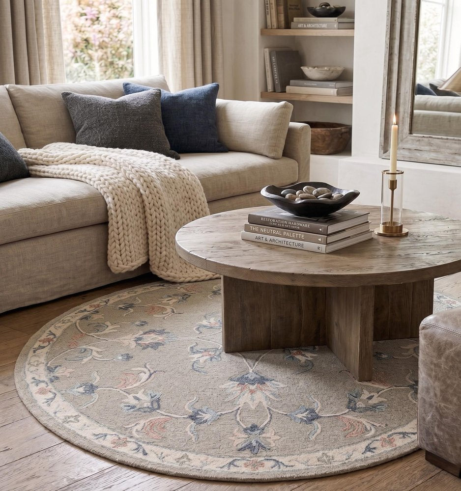 7' Gray Round Wool Hand Tufted Area Rug