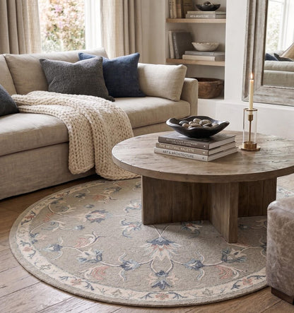 7' Gray Round Wool Hand Tufted Area Rug