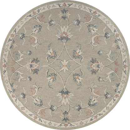 7' Gray Round Wool Hand Tufted Area Rug